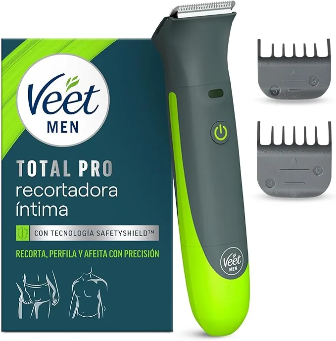 Veet Total Pro, Recortadora para partes íntimas, Maquina de Afeitar Hombre Resistente al agua, con cargador USB, adecuado para el área del ingle, pecho, espalda, brazos, piernas, axilas, cabeza y cara