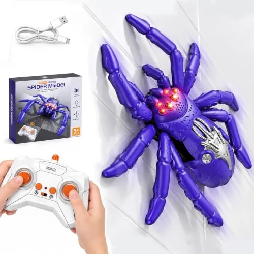 Sonnenspark Araña de Escalada teledirigida RC Robot Juguete, Azul | Rotación de 360°, Ojos LED, Alcance de 30 m, a Partir de 5 Años, Modo Suelo y Pared