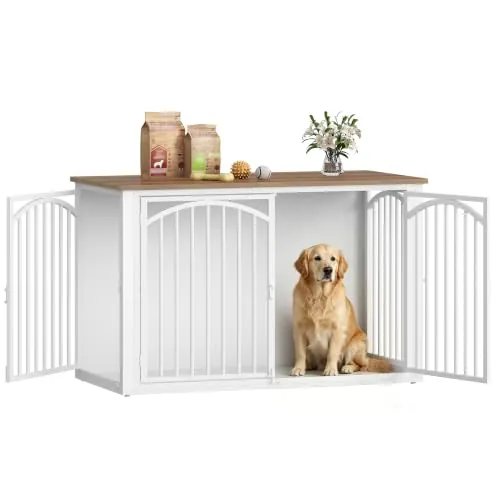 Fobyfurny Jaula Mueble para Perro, 120 x 65 x 81 cm, Marrón y Bianco