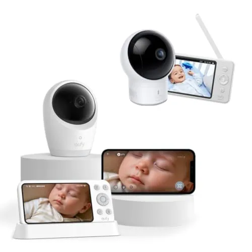 eufy by Anker E21 Monitor para bebés con cámara 4K UHD | Pantalla de 5, resolución 720p, conexión Wi-Fi y sin Wi-Fi, Control por App y Monitor, Giro e inclinación, Zoom 8X