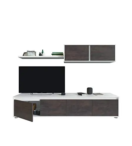 Habitdesign Mueble de Salón Modelo Alida, 200 x 43 x 41 cm | Color Blanco Artik y Oxido, Módulos de Comedor, Moderno