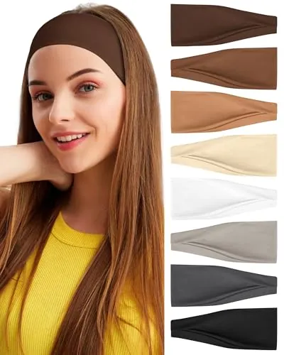 BELEVO 8 Pcs Diadema Mujer, Elástico Diademas Pelo Mujer Deporte Cinta Pelo Absorbente del Sudor Cinta para El Pelo Antideslizante Headband Adecuado Yoga Fitness