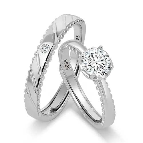 Meissa Alianzas de Plata para Pareja Anillos de Compromiso Ajustables para Hombres y Mujeres Plata de Ley 925 con Circonita 0,5ct Juego Nupcial Regalo San Valentín Boda (Juego de dos anillos)