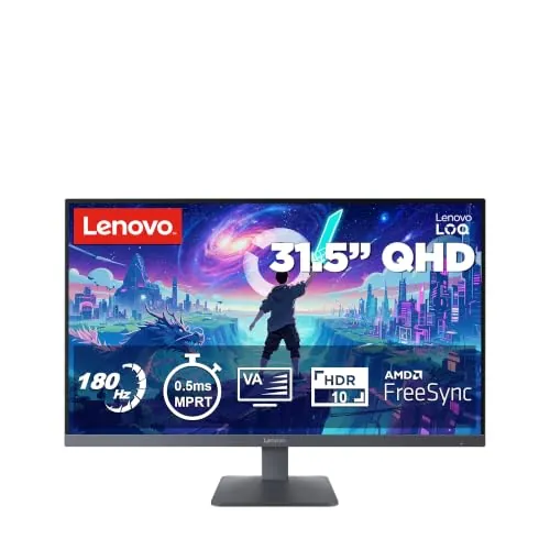 Lenovo LOQ 32Q-10 | Monitor Gaming | 31.5" | 180Hz | 0.5 ms | HDMI | | VA QHD, 2560x1440, 99% sRGB, 300 cd/m, 16:9, VESA Adaptive Sync, AMD FreeSync, VESA 100 x 100 mm, Soporte Inclinable