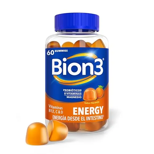 Bion 3 Gummies Energy para la Reducción de la Fatiga¹ con Vitamina C y Magnesio, Vitaminas B12, B1, B2, B3, B6, B7, D y Probióticos, 60 gummies
