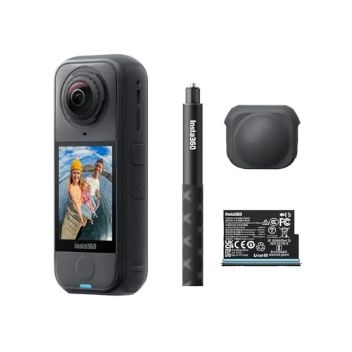Insta360 X4 Air Black Graphite, Cámara con resolución 8K y 360°, bastón de Selfie Invisible, con protección antiviento integrada, graba Primer y Segundo Plano, Lentes Intercambiables, Starter Pack