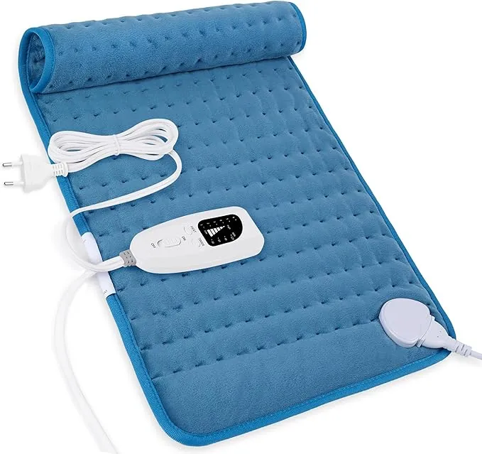 Manta Electrica Lumbar,Manta eléctrica para espalda, cuello, hombros y vientre con función de apagado automático, Franela Suave Azul, 30 X 60 cm