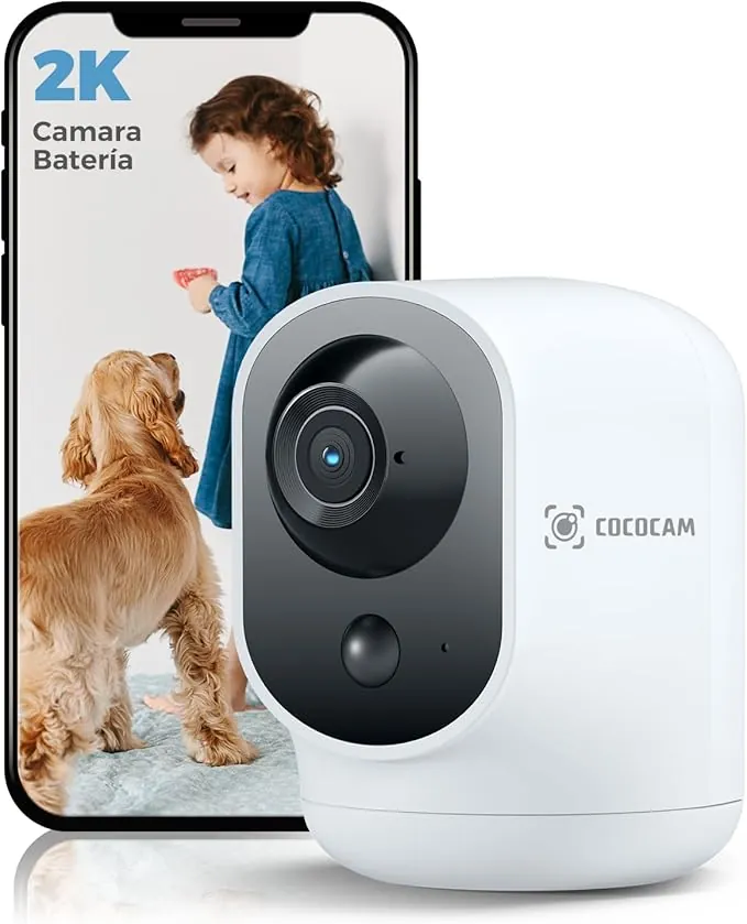 COCOCAM 2K Camara Vigilancia WiFi Interior Sin Cable con Batería 5200mAh, 355°P 90°T, Inalámbrica para Bebés Mascotas Cuidado Ancianos, Reconocimiento AI, Detección Humana PIR (1, Blanco)