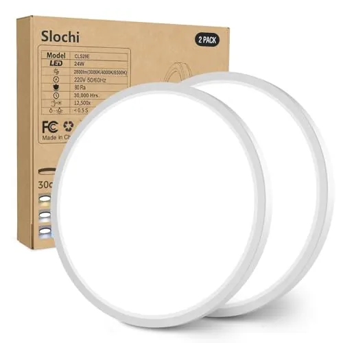 slochi 2Pack Plafon LED Techo,24W 2800LM Bajo Consumo lampara techo,3000K/4000K/6500K regulableØIP44 Impermeable Ultra Delgado Plafones Para Techo Led,Adecuado para Baño Dormitorio Pasillo-Blanco