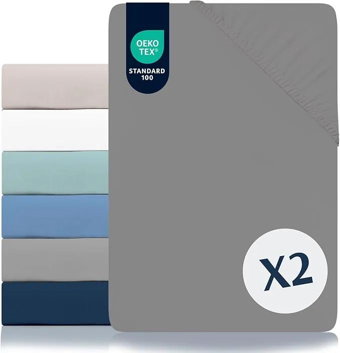 Dreamzie Juego de 2 Sabanas 90x190/200 Ajustables - Microfibra Ultra Suave Oeko Tex Certificado - Sabanas Bajeras 90x190/200 Infantil - Gris Carbón