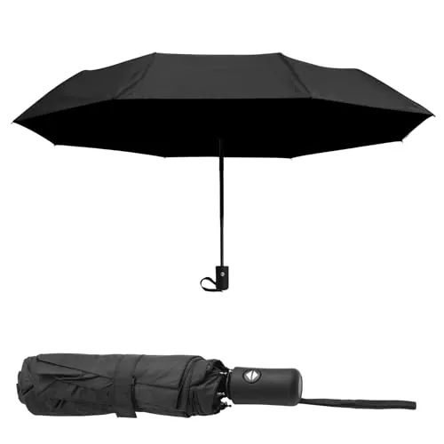 HENGBIRD Paraguas automático de bolsillo, paraguas de viaje, resistente a las tormentas, paraguas de bolsillo, paraguas grande, 8 costillas, resistente al viento, paraguas automático