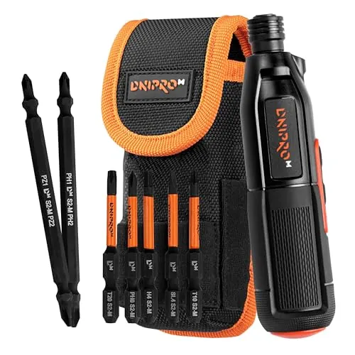 DNIPRO-M Destornillador Eléctrico Inalámbrico, 3,6V, Doble Modo 1,2 Nm + 8 Nm Manual, USB-C, Luz LED, 280 RPM, Portabits Magnético HEX 6,35 mm, Kit con Puntas - CSD-36X