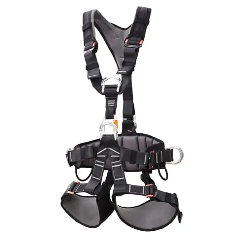 SOB Arnés de Escalada Certificado CE Arnés Corporal Completo Ajustable para Montañismo, Escalada en Roca, Rapel, Rescates y Arboricultura - Cinturón de Seguridad Desmontable con Ajuste de Cintura