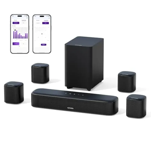ULTIMEA Barra de Sonido Envolvente Virtual de 7.1 Canales, Barra de Sonido para TV con 4 Altavoces envolventes, Potencia máxima de 330 W, Sistema de Sonido Envolvente para TV, Control de Aplicaciones