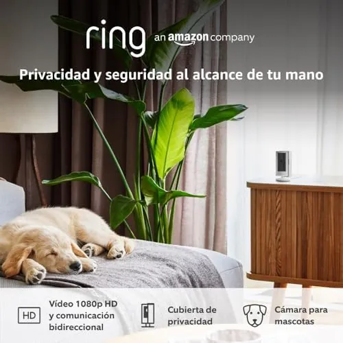 Ring Cámara interior (Indoor Camera 2.ª gen.) | Cámara de vigilancia wifi con enchufe para mascotas | Vídeo 1080p HD, comunicación bidireccional, cubierta de privacidad | 30 días gratis de Ring Home