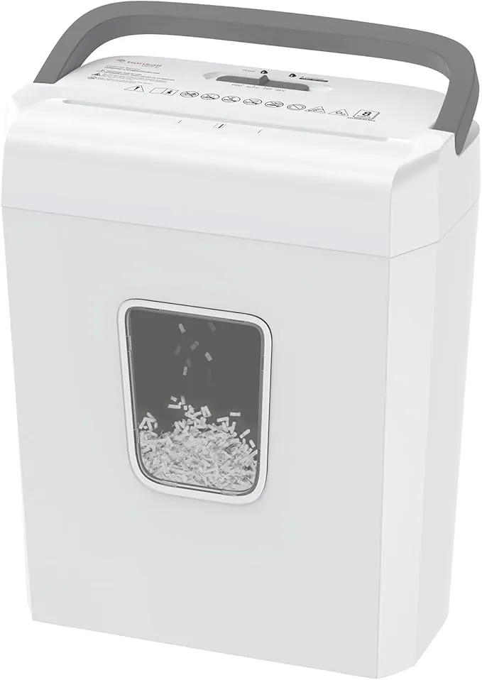 Bonsaii Destructora de Papel, Trituradora de 8 Hojas, Corte en Cruz P-4 (5x14mm), Destruye Tarjetas de Crédito, Grapas, Sobrecarga Protegida, Contenedor 13L para Oficina y Casa, C277-C
