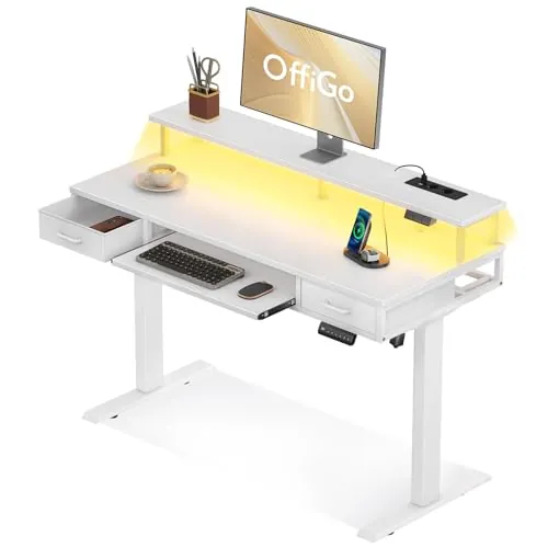 OffiGo Escritorio Elevable con 2 Cajones, 120cm Mesa Elevable, Blanco