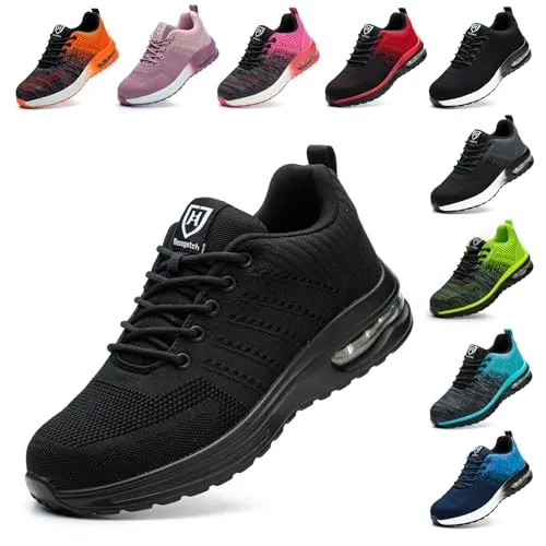 Baofular Zapatos de Seguridad Hombre Mujer Calzado de Seguridad Ligero Comodo Zapatillas de Seguridad con Punteras de Acero Transpirable Antideslizante Negro 39 EU 245