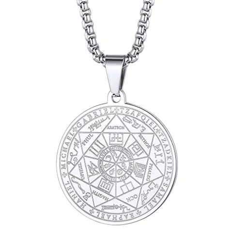 FaithHeart Collar Hombre Sello 7 Arcangeles Acero Inoxidable 316L Medalla Arcangel Miguel Talismán Protección Padre Joyería Cristiana Católica Rezo Protección Esoterico