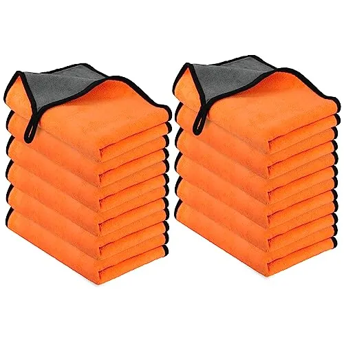 URAQT Paños de Microfibra 12 PCS 40x60CM, Toallas para Secado y Limpieza de Coche, 400 GMS Absorbentes, Versátiles para Parabrisas y Ventanas