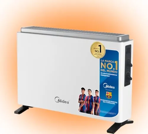 MIDEA Convector Radiador Electrico Bajo Consumo | 2000W | Calefactor Electrico con Termostato Regulable, Estufa eléctrica con 3 Niveles de Potencia, Emisor Térmico con Protección de Sobrecalentamiento