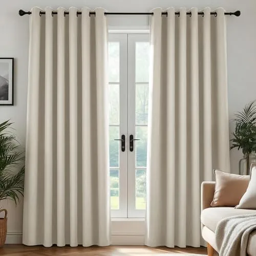 Deconovo Cortinas Opacas Térmicas para Dormitorio y Salón, 2 Piezas | 200x210 cm, Beige Claro, con Ojales, Aislantes de Frío y Calor, Reducción de Luz y Mayor Privacidad