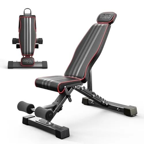 YOLEO Banco de Pesas Ajustable Plegable, Banco de Musculación Plano, Inclinado y Declinado, Banco de Ejercicios para Entrenamiento de Cuerpo Completo, Fitness para Casa (Metalico)