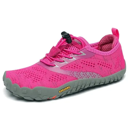 SAGUARO Barefoot Zapatillas de Trail Running Niños Niñas Minimalistas Zapatos de Deporte Antideslizantes Calzado Descalzos para Fitness Correr Montaña Senderismo Agua, Rosa, 28 EU