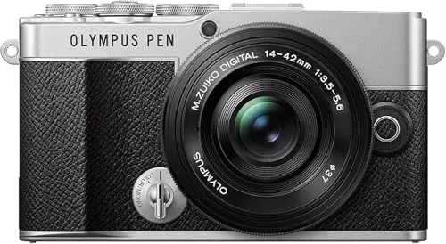 Kit de cámara Olympus Pen E-P7 Plata, Sensor de 20 MP, LCD de Alta definición abatible, 4K, Wi-Fi, Control de Perfil Monocromo y del Color. Incluye M.Zuiko Digital ED 14-42 mm EZ Negro