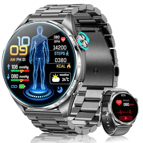 FOSMET Nuevo Reloj Inteligente Hombre con ECG/HRV/BMI, Android iOS Negro