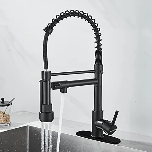 Grifo de cocina, rociador extraíble de resorte, todo material de cobre, modo dual giratorio de agua fría y caliente con 2 salidas cabezal rociador,negro