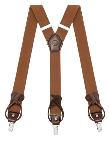 Kohentact Tirantes para Hombre con Clip y Botón, Incluye 6 Botones, Ancho de 3.5 cm en Forma de Y para Alturas Hasta 200 cm, Acero Inoxidable, Rango de Ajuste de Elasticidad Extra Grande