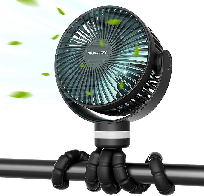 momcozy 8000mAh Ventilador Portátil para Cochecito, Batería de Duración 27H, 360°Rotación,4 Velocidade, Luz de Noche, Ventilador Silla de Paseo Recargable USB,Viajes, Dormitorio