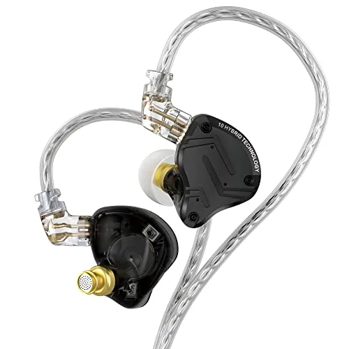 Yinyoo KZ ZS10 Pro X In Ear Monitor, 4BA+1DD Auriculares híbridos HiFi con Monitor de oído, Auriculares con Cable con Cable de 2 Pines de 0,75 mm para audiófilos (X Negro, sin micrófono)