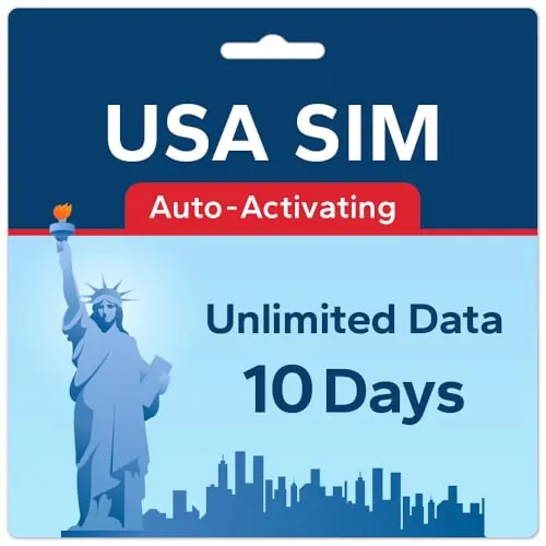 TSIM USA SIM Card 10 Días | Datos Ilimitados | Alta Cobertura Red 5G Multioperador | Activación Automática | Plan Recargable | Hotspot Permitido | Solo Datos