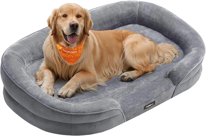 Feandrea Cama para Perros Grandes, 106 x 76 x 18 cm, Ortopédica, Espuma de Nido de Abeja, Forro Repelente al Agua, Bordes Elevados, Funda Extraíble y Lavable, Gris Claro PGW283G01