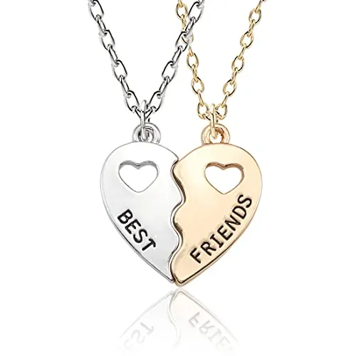 Paquete de 2 collares BFF, collar de amistad, mejores amigos para niñas, regalos de cumpleaños, cadena colgante, regalos (oro plateado)