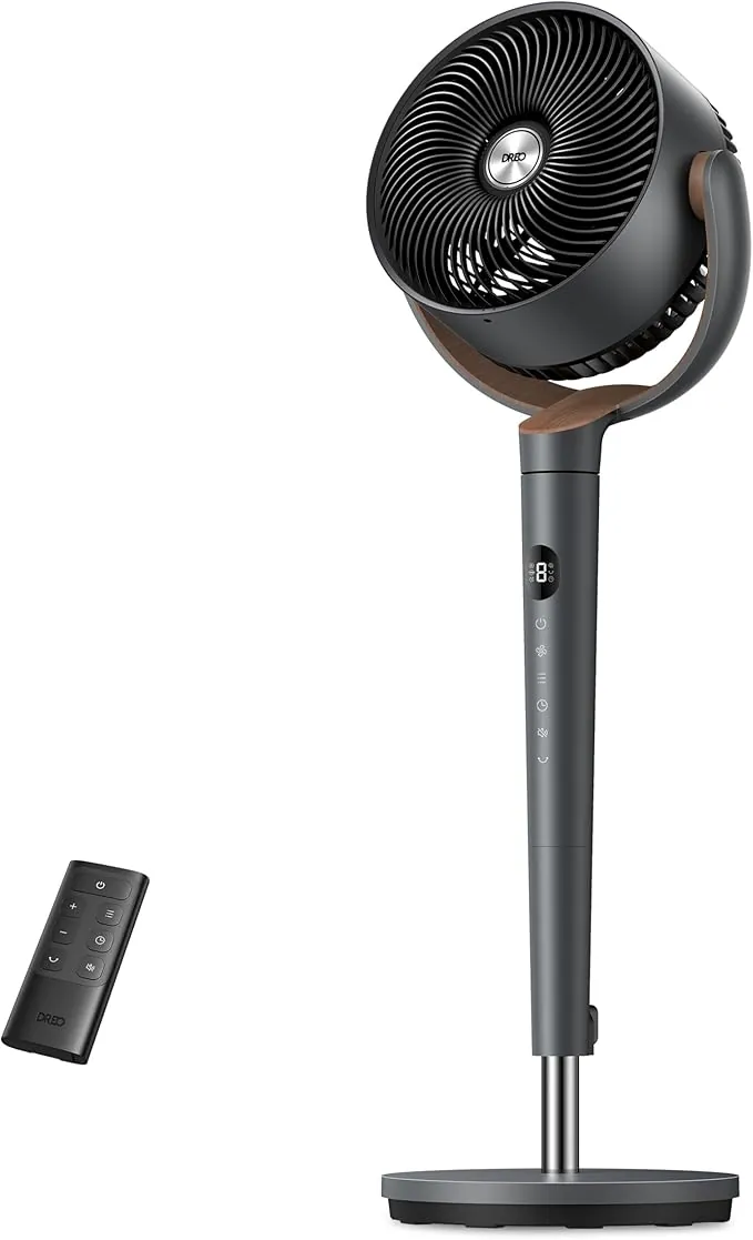 Dreo ventilador de pie muy silencioso con control remoto, ventilador grande 20 dB con motor CC, oscilación 120°, 3 modos, altura ajustable 94–107 cm, ventilador de suelo TurboPoly™ 512