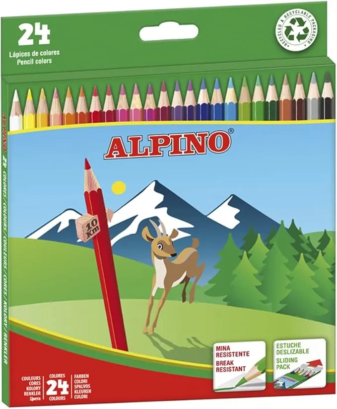 Alpino Lápices de Colores 24 Unidades | Lápices de Colores para Niños | Dibuja y Colorea con Colores Vivos y Brillantes | Material Escolar | Estuche Lápices de Colores