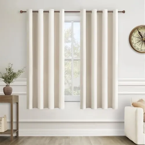 MRTREES Cortinas Semiopacas 2 Piezas 140x175 cm, Cortinas Dormitorio Cortas Beige Claro con Ojales Filtrar Luz Cortina Termica Aislantes Frio y Calor para Cocina Salon Habitacion