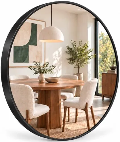Marctani Espejo Redondo de Pared Negro 50 cm, Espejo Decorativo de Aluminio Cepillado, Ligero y Fácil de Colgar, para Baño, Tocador, Recibidor, Salón, Dormitorio y Entrada