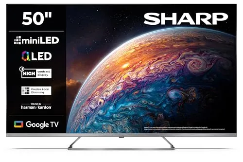SHARP 50" MiniLED QLED 4K UHD Google TV Dolby Vision – 50JP7365E | MiniLED QLED Google TV with precise local dimming, Dolby Vision, Dolby Atmos and Harman Kardon sound