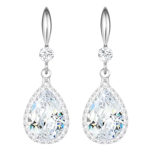 Linawe Juego de pendientes colgantes de plata, pendientes colgantes para mujer, pendientes de cristal para joyería de moda, diamantes, moissanita