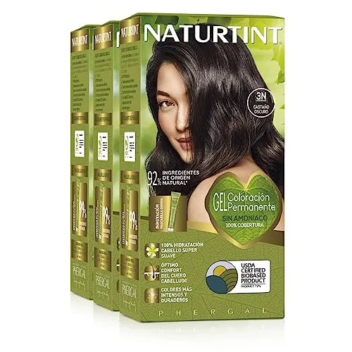 Naturtint Biobased | Coloración sin amoniaco | 100% cobertura de canas | Ingredientes vegetales | Color natural y duradero | 3N Castaño Oscuro | Pack de 3