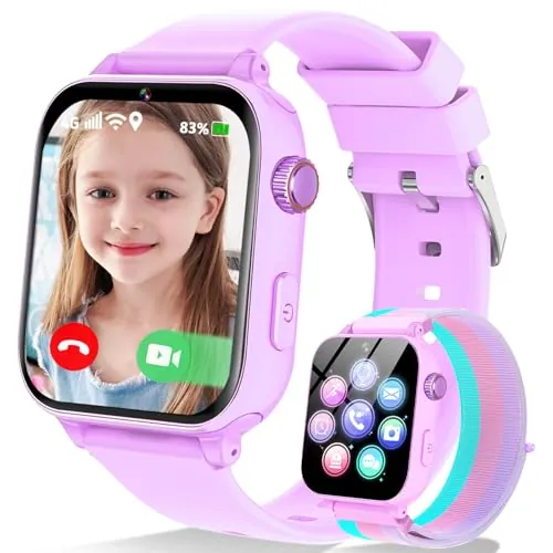 Berilona 4G Reloj Inteligente Niño, Smartwatch Niño con Videollamada y GPS, Teléfono, Chat de Voz, SOS, Modo Escuela, Despertador, Podómetro, Juegos,Regalo Ideal para Niños de 4-12 Años, Morado