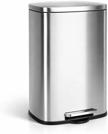 T-LOVENDO.ES Cubo de Basura 50L Grande de Acero Inoxidable con Pedal | Papelera con Tapa Anti-Olores | Sistema Sujeta Bolsas | Diseño Moderno | Apertura Suave y Silenciosa | Cocina Baño Oficina