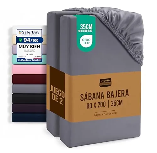 Utopia Bedding Juego de 2 Sabana Bajera 90x200 - Gris - (Cama 90)