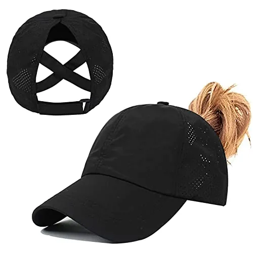 Gorra de Béisbol Mujer Cola de Caballo,Ponycap de High Messy Bun,Verano Transpirable Gorra Secado rápido del Deporte,Ajustable Buckle,Malla Transpirable Casuales (Negro)