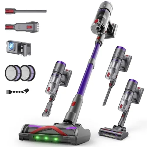 Circlio Aspiradora Sin Cable 58000Pa/600W/75Min, Escoba Aspiradora sin Cable de 1.6L, Pantalla Táctil LED Inteligente, Aspirador Inalámbrico Antienredo, Ideal para Suelos, Alfombras y Pelo de Mascotas