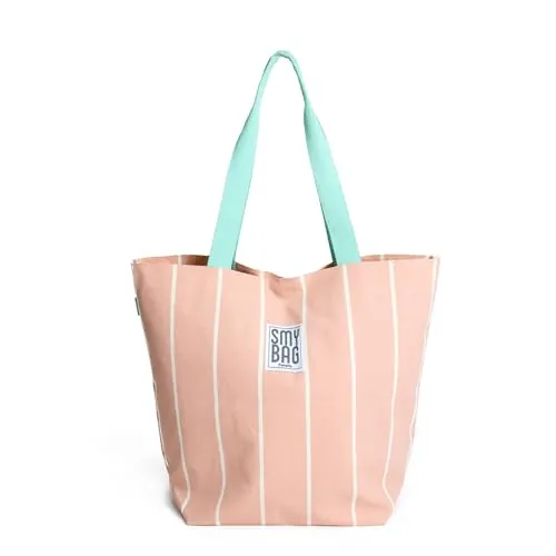Ponette Bolsa de Playa Mujer Mallorca – Bolso Playa individual con Bolsillo Interior y Clip de Cierre – Shopper Verano a Rayas – Bolsa Piscina, Viaje y Gimnasio – 37x45x19 cm – Marca Española